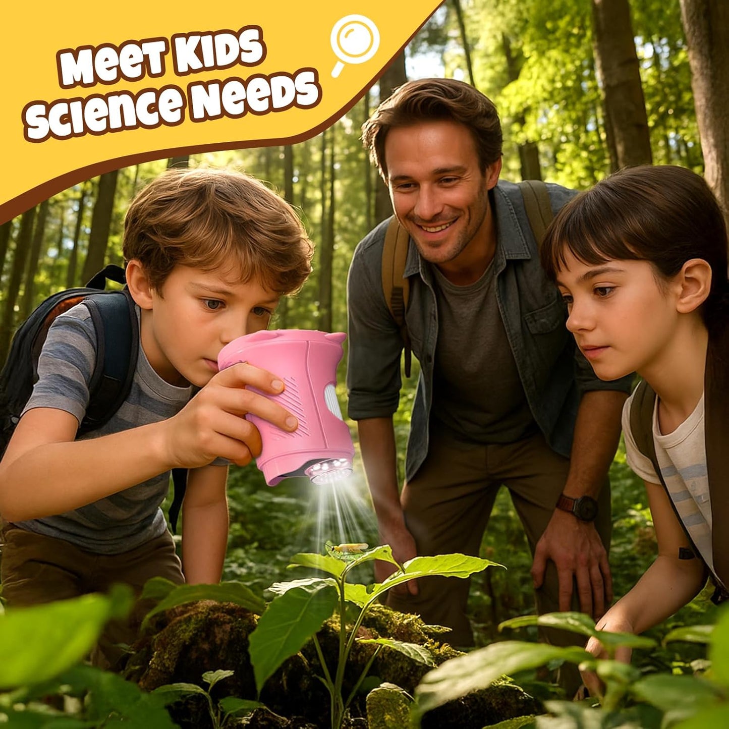 Handheld Digital Mini Microscope for Kids: 1000X 4K Portable Pocket 2.4" Screen Microscopes Toys STEM Electronic Learning Educational Science Kit 8-12 Birthday Gift 4 5 6 7 Year Old Boy Girl (Yellow)