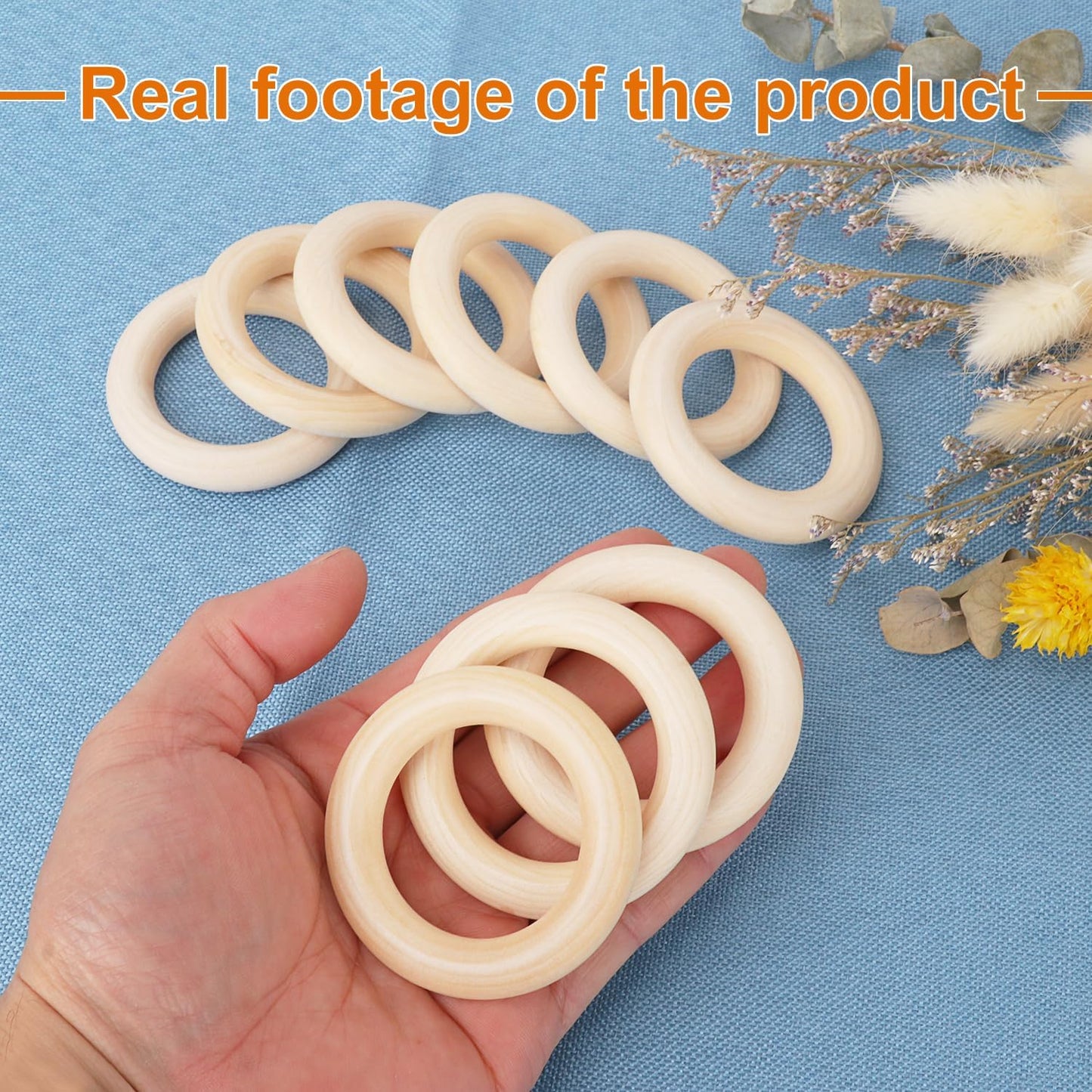 50 Pack 3.15 inch Unfinished Wooden Rings Natural, Wood Craft Rings for DIY Crafts, Jewelry Making, Macrame & Home Decor