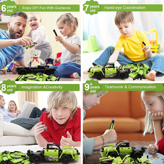 GAMZOO RC Toy Best Birthday Gifts for Age 6 7 8 9 10 11 12 Years Old Kids Boys Girls 2 in 1 Remote Control Racing Car Building Blocks 351 Pcs DIY Building Kits Engineering Construction Toy