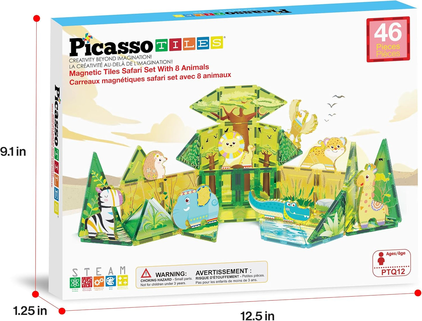 PicassoTiles Magnet Tiles Magnetic Building Blocks Aquarium Marine Animal Theme Set with 8 Character Action Figures Shark Crab Turtle STEM Toys Construction Preschool Toddlers Kids Boys Girls 3+ PTQ15