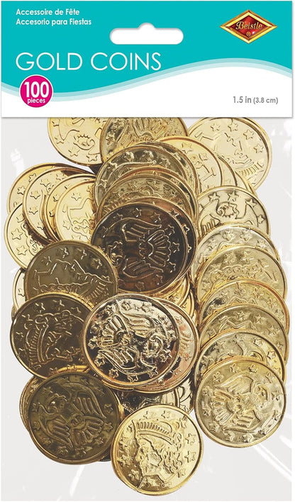 Beistle 200 Piece Embossed Plastic Coins For Pirate Treasure Chest Favors, Casino Theme Decorations