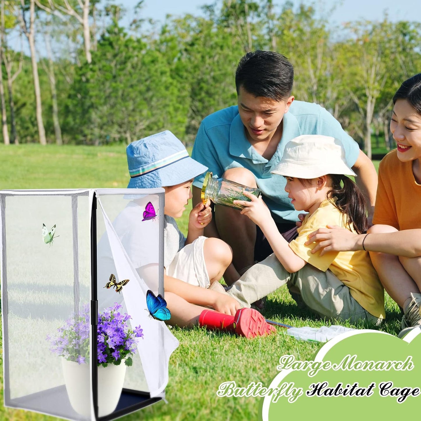 2 Pcs Monarch Butterfly Habitat Cage 30 Inch Tall Butterfly Enclosure Butterfly Hatching Kit Breathable Butterfly Mesh Cage with Sturdy PVC Frame Large Opening Door with Zipper for Hatching Butterfly