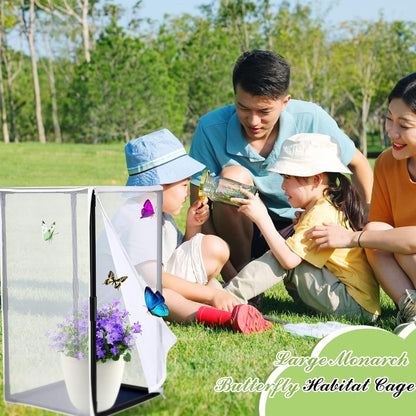 2 Pcs Monarch Butterfly Habitat Cage 30 Inch Tall Butterfly Enclosure Butterfly Hatching Kit Breathable Butterfly Mesh Cage with Sturdy PVC Frame Large Opening Door with Zipper for Hatching Butterfly