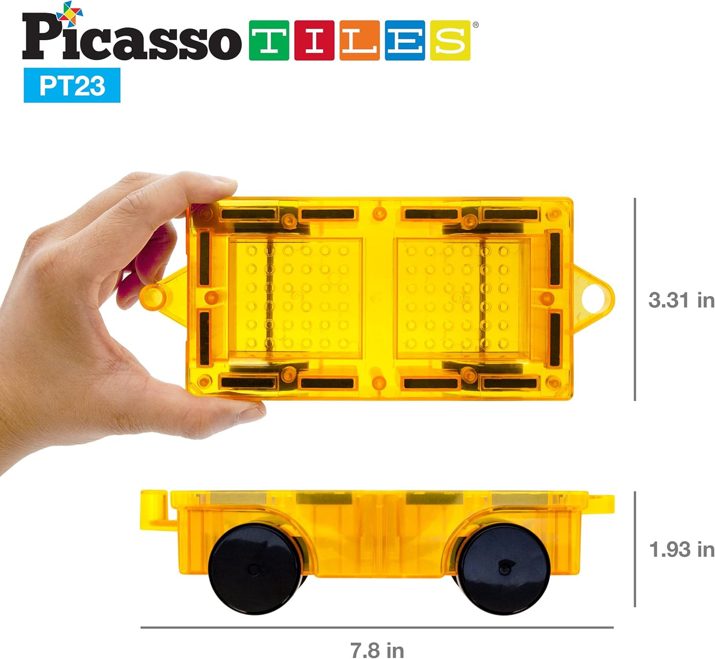PicassoTiles 2 Piece Car Truck Construction Kit Toy Set Vehicle for Magnetic Blocks Building Tile Sensory Magnet Toys with Re-Enforced Hitch & Long Bed Educational Puzzle Girls Boys Toddlers Ages 3+