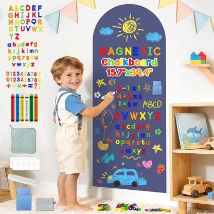 8 PCS Magnetic Wall Decals for Kids Magnetic Chalkboard Peel and Stick Magnet Sheets Board Sticker Tangram Puzzle Self Adhesive Contact Paper Dry Erase Blackboard for Playroom Homeschool 15.7"x10.4"