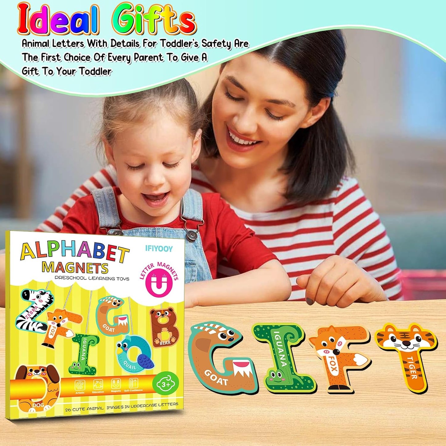 Fridge Magnets for Toddlers 1-3, Alphabet Magnets, Magnetic Alphabet Letters, ABC Magnets for Toddlers 1-3 Refrigerator, Letter Magnets for Fridge, Magnetic Toys for Toddlers 1-3