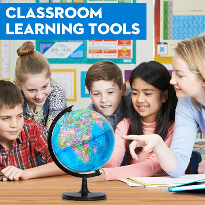 Classroom Globes Elementary, 13in Large Globe More Detailed with Countries & Capitals & State Capitals, Political Teaching Tool for Adults & Children - No Assembly Required