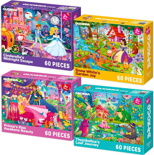QUOKKA Puzzles for Kids Ages 4-6 - Set of 4x60 Jigsaw Puzzles for Toddlers 3-5 - Unicorn Princess Animals Toys for Children 6-8 yo - Gift Educational Game for Boys & Girls