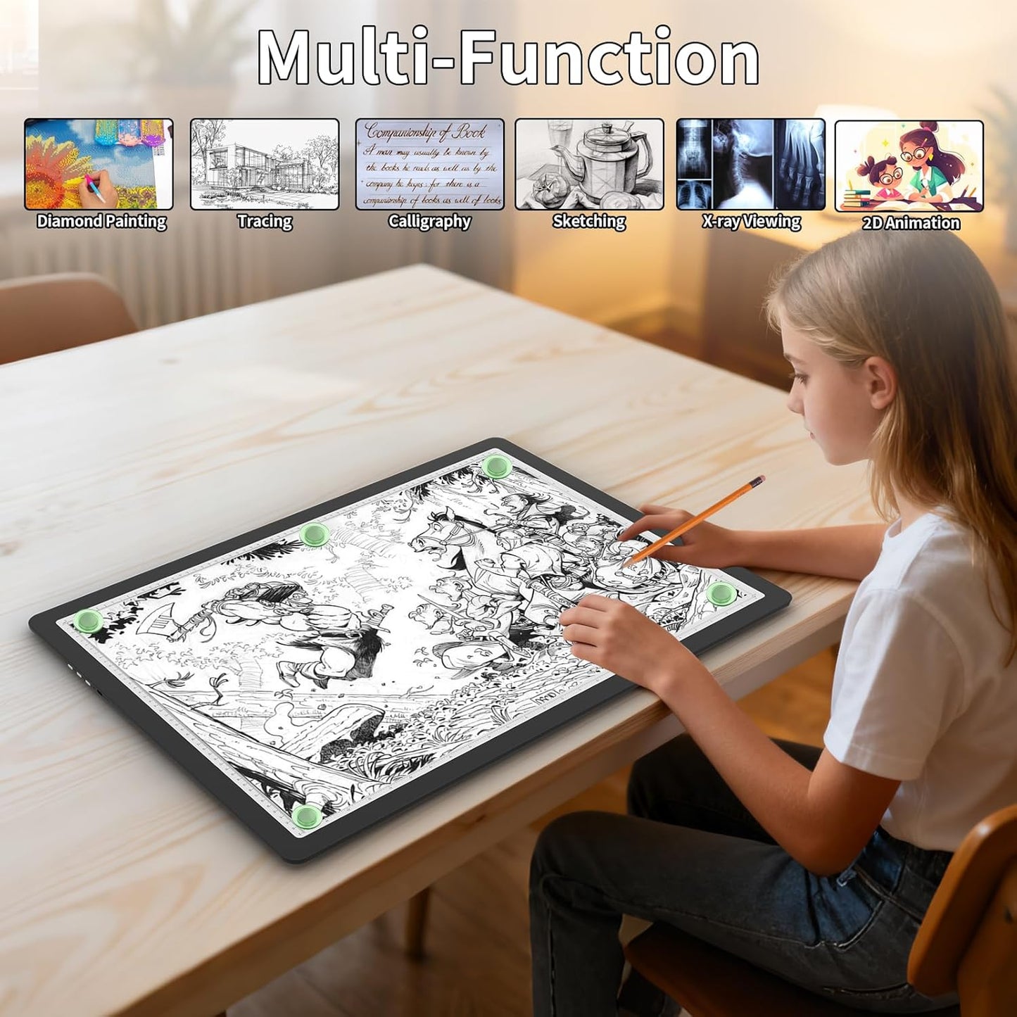 TOHETO Rechargeable A3 Light Pad for Diamond Painting, Ultra Bright Tracing Light Box for Drawing, Wireless Lightbox for Tracing and Drawing, Cordless Diamond Art Light Board for Sketching (Black)