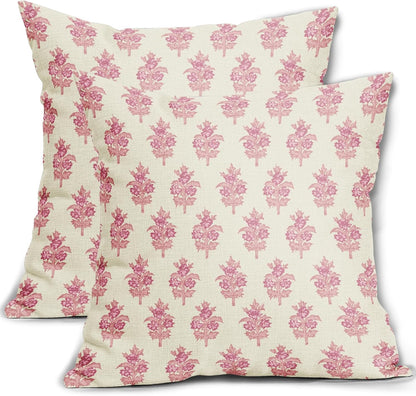 Sage Green Blue Floral Block Print Pillow Covers 18x18 Set of 2 Spring Flower Pattern Decorative Throw Pillowcases Outdoor Rustic Farmhouse Square Cushion Cases Decor for Home Couch Sofa Bed