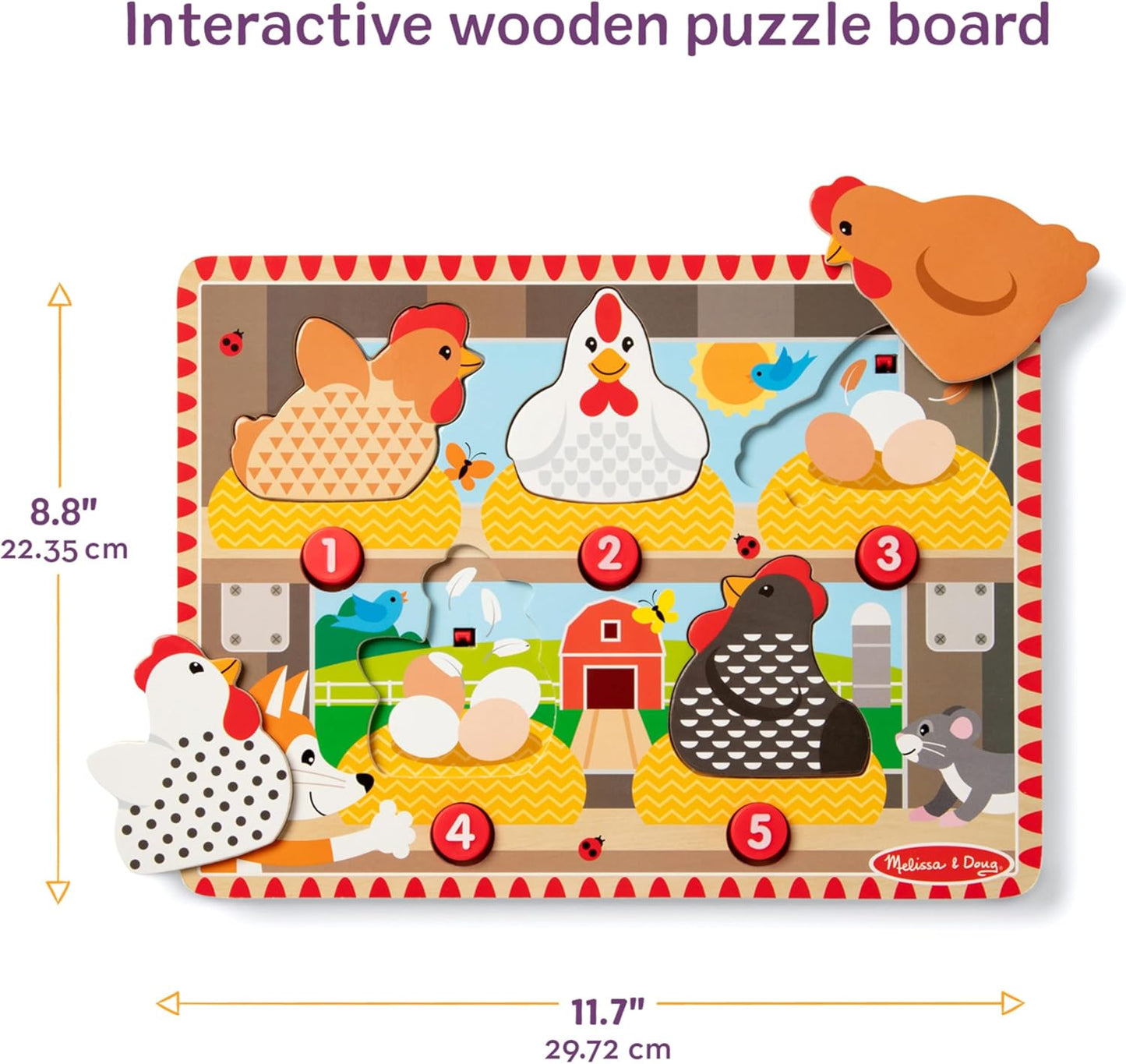 Melissa & Doug Happy Hens Push to Pop Wooden Puzzle, Montessori-Inspired Toddler Puzzles with Magnetic Pieces and Colorful Puzzle Board, Preschool Toys for Girls & Boys Ages 18 months+ - FSC Certified