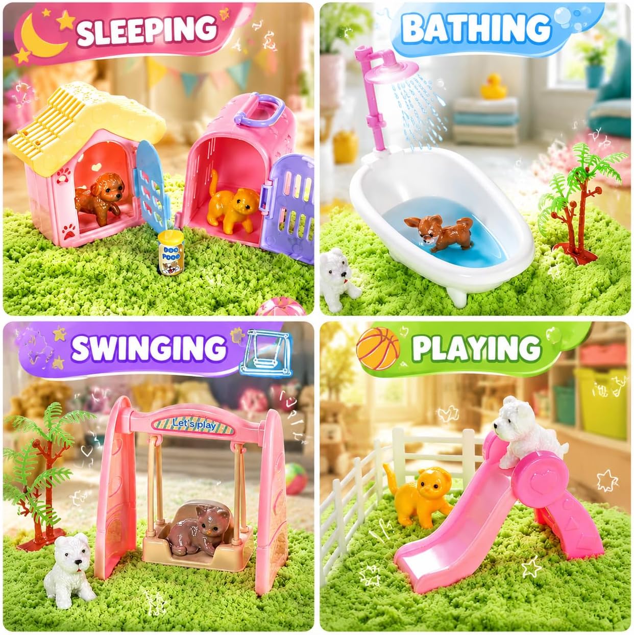 Carolart Pet Sensory bin,Dog and Cat Sandbox for Kids,Kids Play Sand Kit,Pet Play Set with Sensory Sand,Pet Care Play Set,Role Pretend Play Beach Toy Birthday Gift for Girls Boys 3 4 5 6 Years Old
