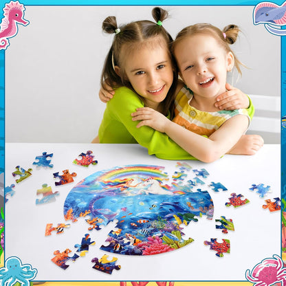 Soulchen 23 Inch Unicorn Mermaid Jigsaw Puzzles, 70 Piece Large Round Floor Puzzle for Kids Ages 4-8, Educational Preschool Learning Toys, Birthday Gifts for Girls 3 4 5 6 7 8 Years Old