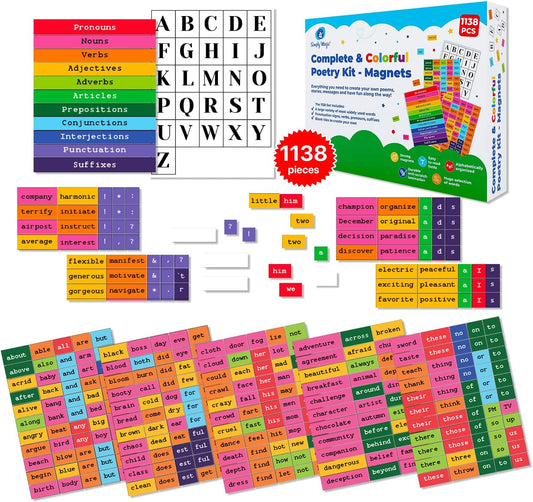 1138 PCS Colorful & Complete Poetry Magnets Kit, Word Magnet for Fridge, Poem Magnet, Magnetic Words for Fridge, Sentence Building, Poetry Tiles Magnets, Create Poems, Conversations - Simply Magic
