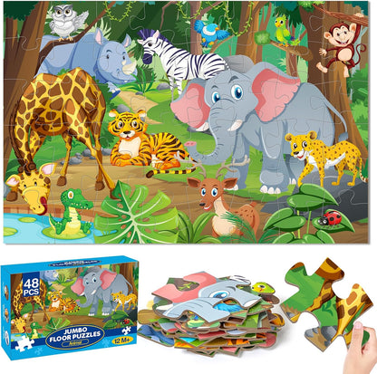 Jumbo Floor Puzzle for Kids Ages 4-6, 48 Piece Large Engineering Vehicles Jigsaw Puzzle, Extra-Thick Cardboard Preschool Learning Toys for Toddlers 3-5, Educational Gift for Boys Girls 3 4 5 6 7 8