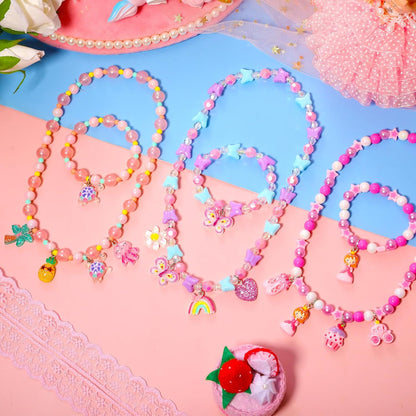 PinkSheep Toddler Jewelry Kids Necklace Choker and Bracelet 3 Pack 9pcs, Little Girls Jewelry In Box, Flower Girl Gift Kids Girls Accessories