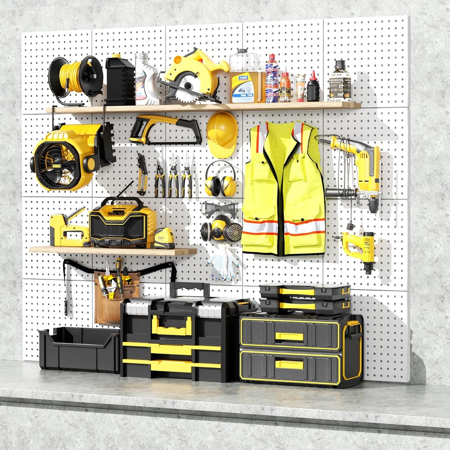 Peg Board, 4PCS Metal Pegboard Wall Organizer. Heavy Duty Pegboard, Peg Boards, Pegboard for Walls, White Pegboard for Garage Craft Room Workbench Office Kitchen Tool Organization, 12"*12"