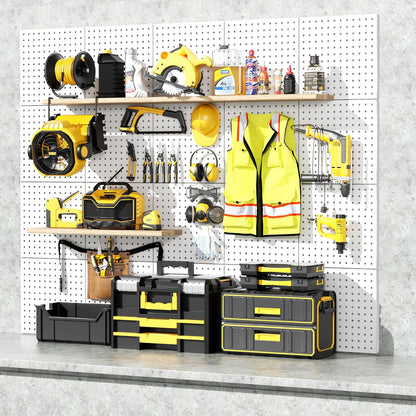 Peg Board, 4PCS Metal Pegboard Wall Organizer. Heavy Duty Pegboard, Peg Boards, Pegboard for Walls, White Pegboard for Garage Craft Room Workbench Office Kitchen Tool Organization, 12"*12"