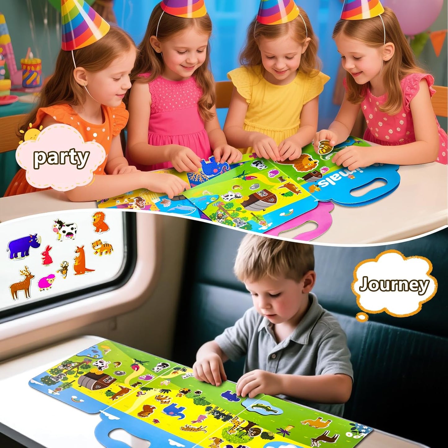 Reusable Sticker Books for Toddlers 1-3, Puffy Stickers Book for Kids Ages 2-4, Toddler Travel Activities Book Toy for Birthday Christmas - Christianity Jesus, Noah's Ark, Fairy Tales(3 Set)
