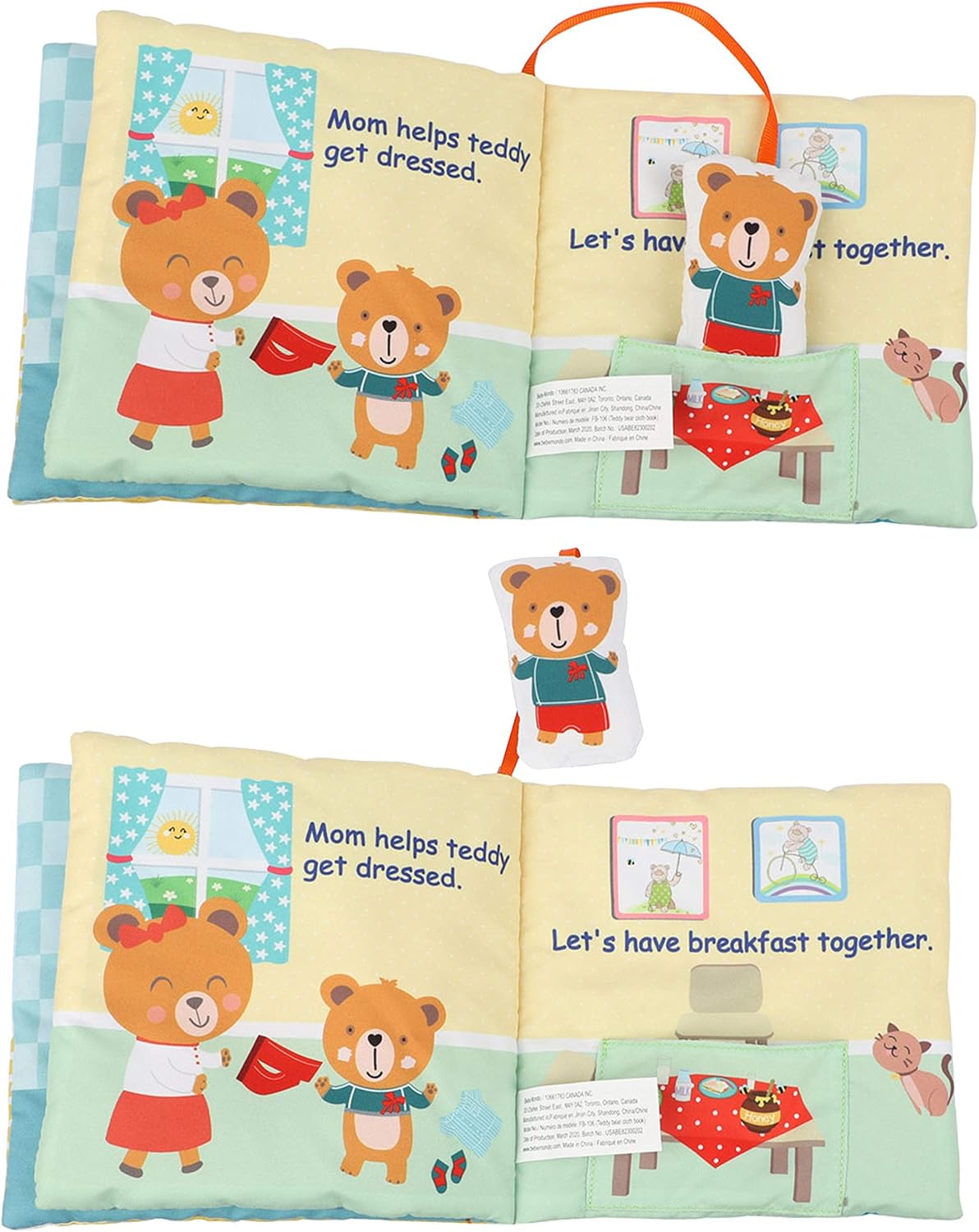 Bebe Mondo Teddy Bear Tummy Time Toy with Mirror, Soft Baby Book for 0-3-6-12 Months, Infant Sensory Developmental Toy, Shower Baby Gifts,Activity Quiet Cloth Book for Newborns,1-2 Year Old Book-Night