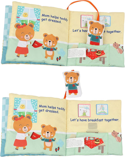 Bebe Mondo Teddy Bear Tummy Time Toy with Mirror, Soft Baby Book for 0-3-6-12 Months, Infant Sensory Developmental Toy, Shower Baby Gifts,Activity Quiet Cloth Book for Newborns,1-2 Year Old Book-Night