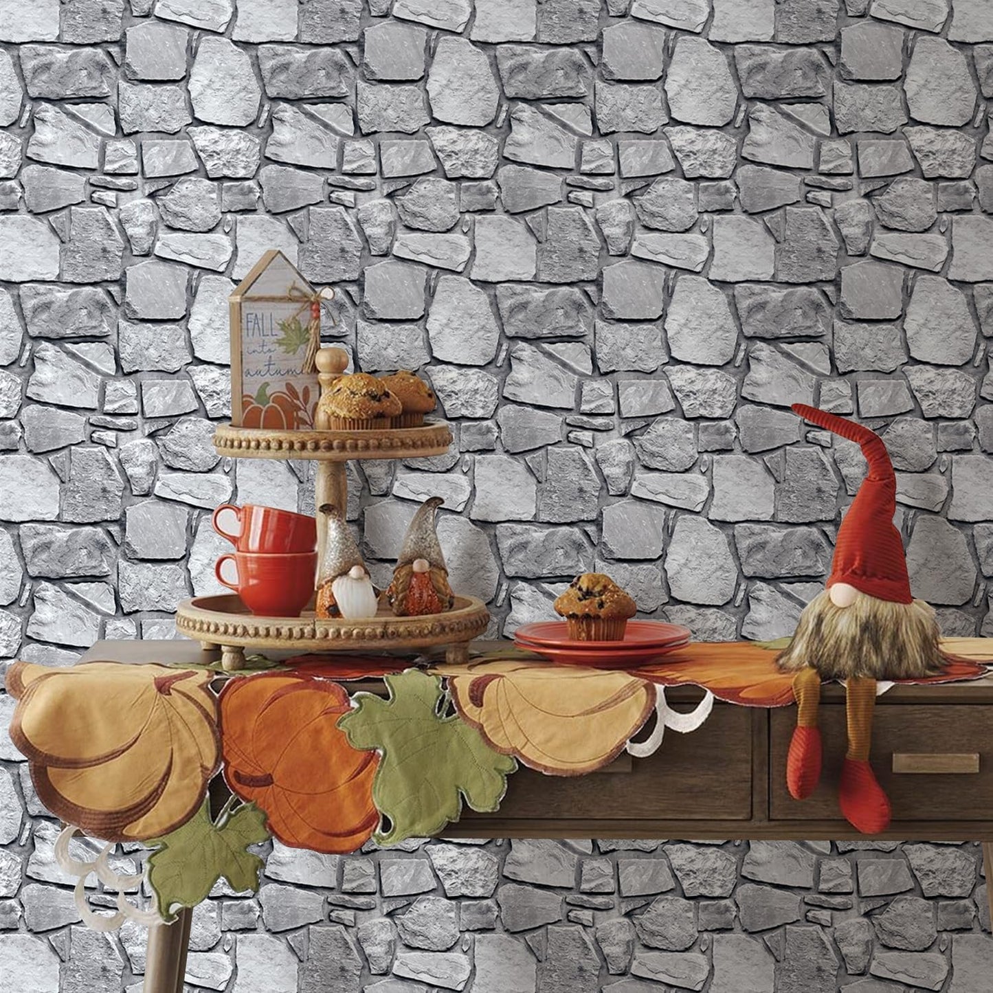 COMSTICKC 3D Faux Gray Stone Wall Sticker Peel and Stick Wall Panels,10 Pcs of 12"X12",Ultra-Light Thin PVC Decorative Tiles Rocks Stone Backsplash Interior Decor,Paintable