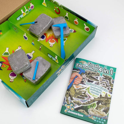 Science4you Dinosaur Fossil Excavation Kit 4 in 1 - Fossil Digging Kit for Kids, Build 4 Dinosaur Fossils, 46 Pieces, Archeology Set, Hunting Kit - Dinosaur Toys, Games for Boys and Girls Age 6+