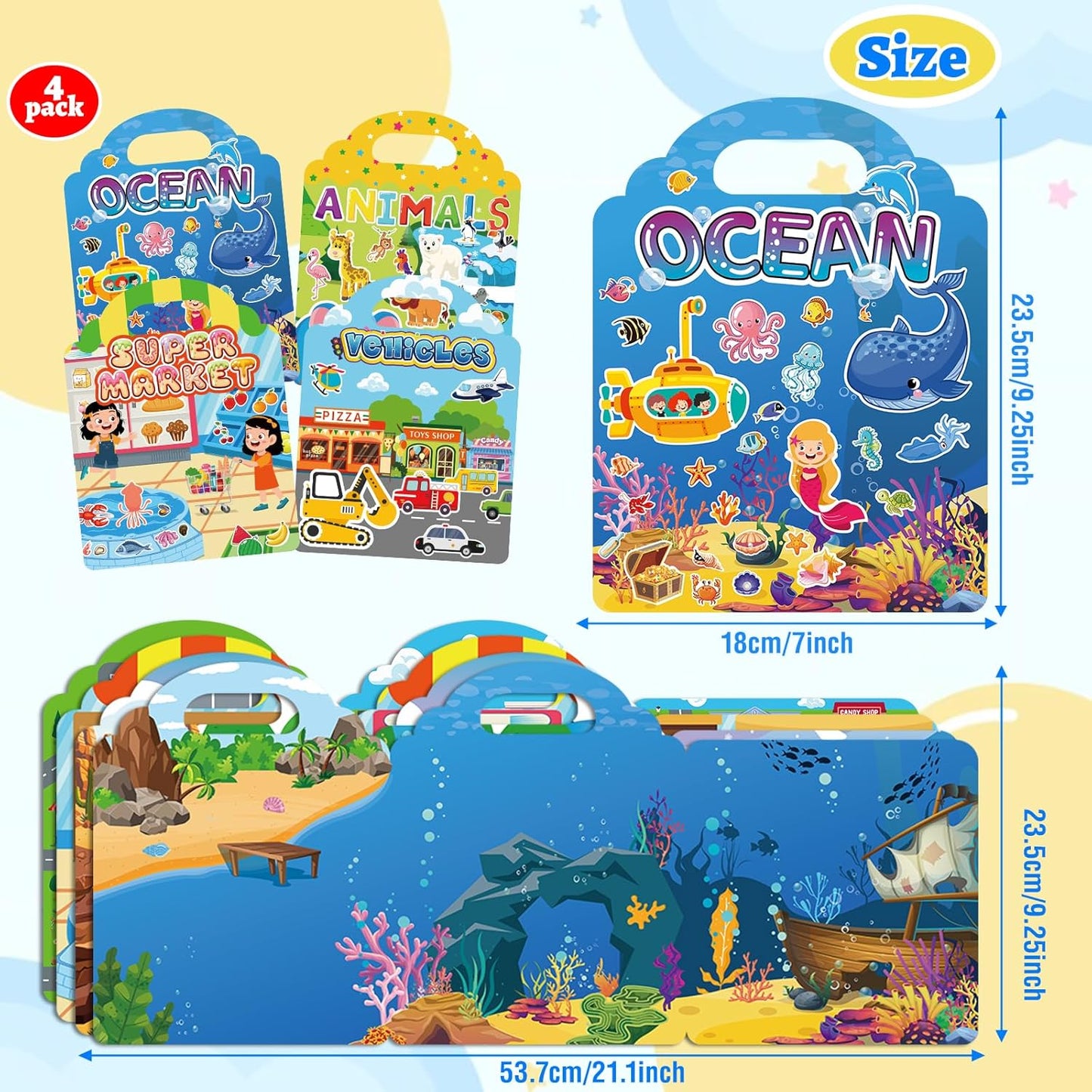6 Sets Reusable Sticker Book for Toddlers 1-3, Jelly Sticker Books for Childs 1 2 3 Years, Toddler Travel Toys for Ages 1-3 Boys & Girls