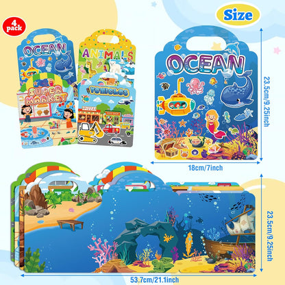 6 Sets Reusable Sticker Book for Toddlers 1-3, Jelly Sticker Books for Childs 1 2 3 Years, Toddler Travel Toys for Ages 1-3 Boys & Girls