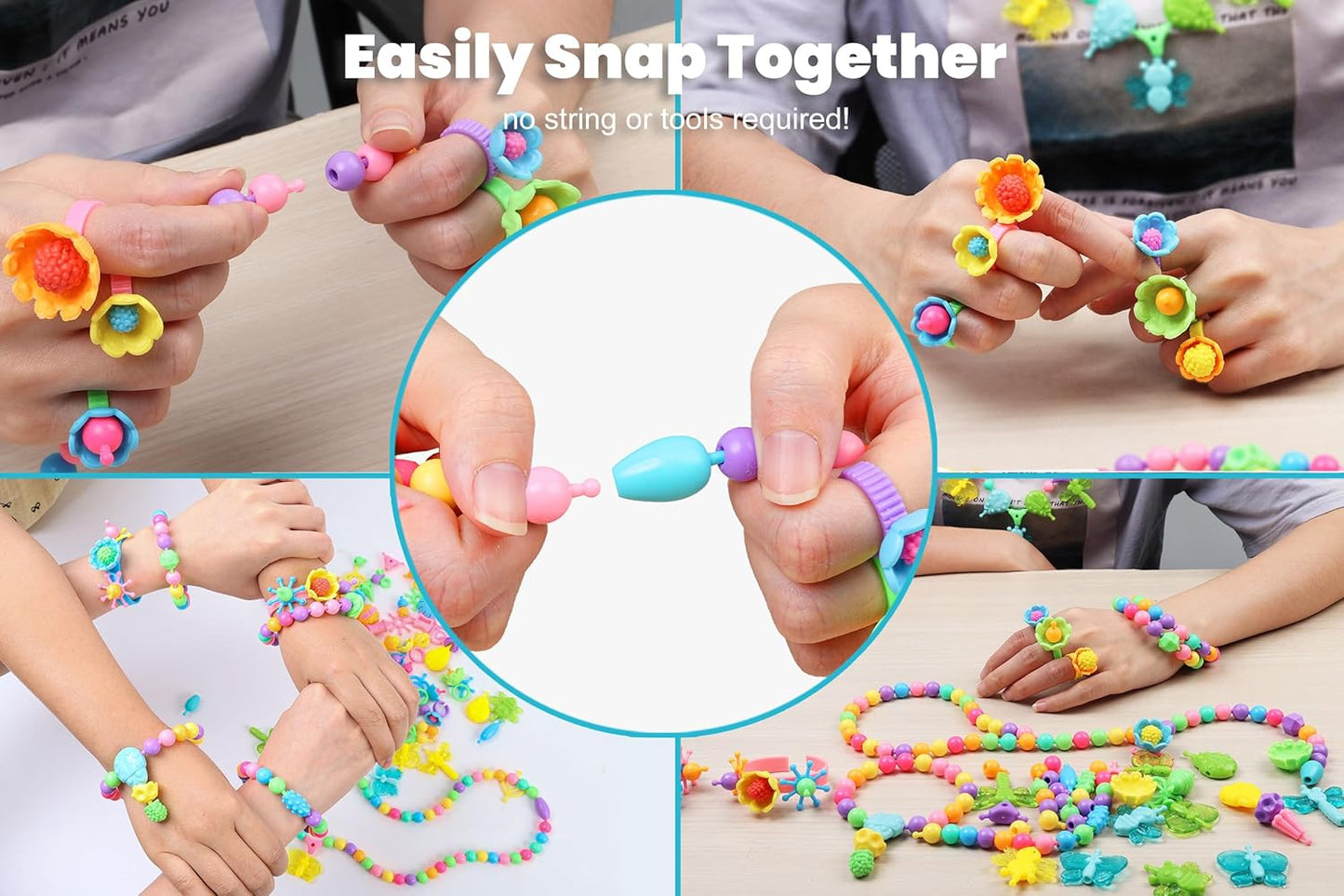 BIRANCO. Pop Beads, Jewelry Making Kit - Arts and Crafts for Girls 3-7 Years Old, Snap Beads Toys - Necklace, Bracelet, Ring Creative DIY Set - 520 pcs