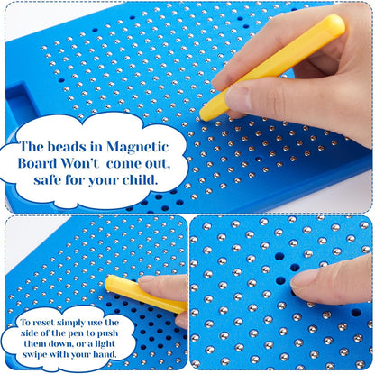 Yexiya 3 Pcs Magnetic Drawing Board for Kids, Toddler Travel Drawing Kit Magnet Sketch Thread Board with Stylus Pen and Beads Toy for Child Quiet Time Activities (7 x 8.5 Inches,Blue)
