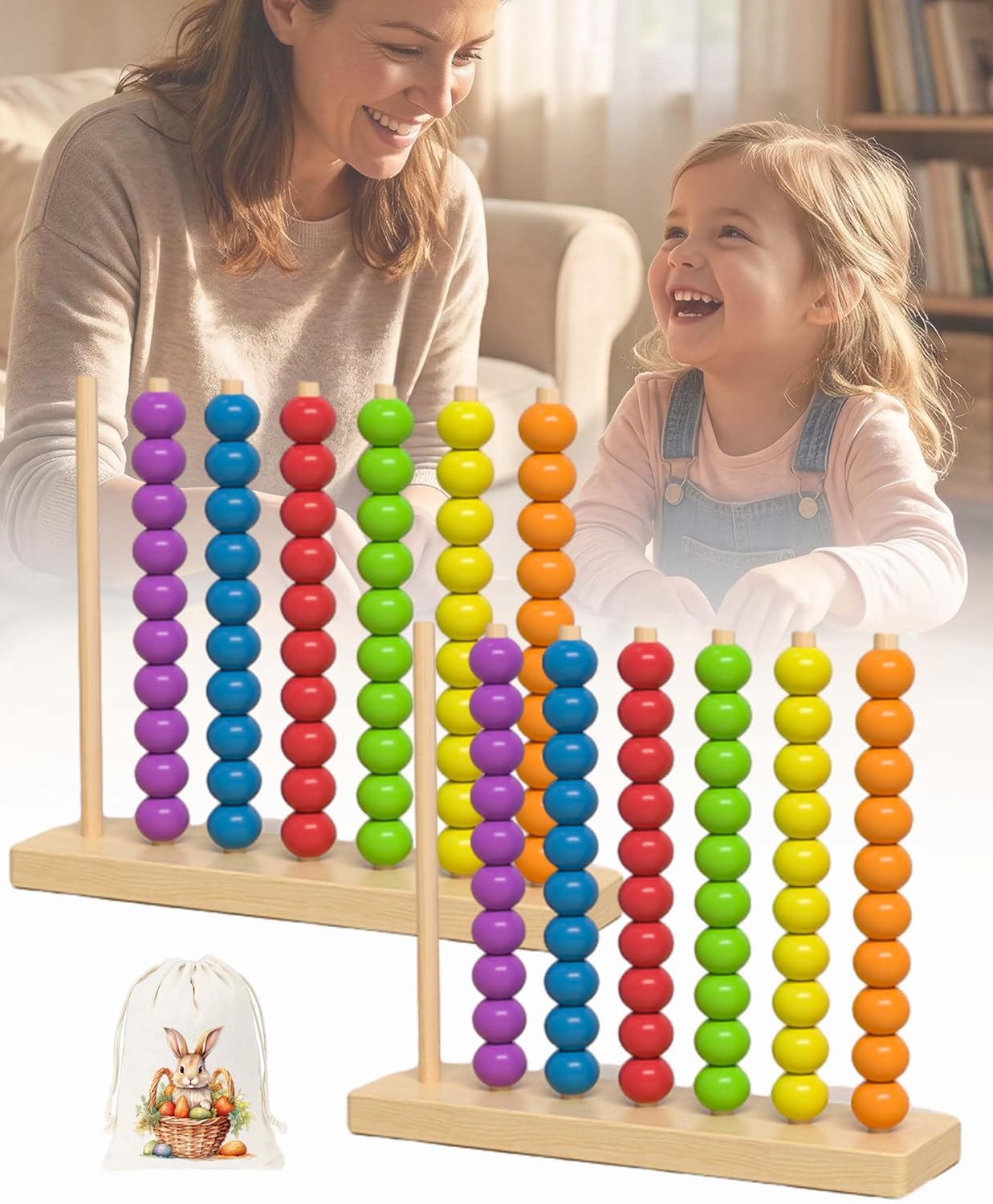 Color Pile Up Challenge, Color Matching Stacking Puzzle Game, Wooden Color Match Challenge Game, Rainbow Ring Challenge Stack Puzzle, Easter Basket Stuffers, Tabletop Brain Games For Family (L-2SET)