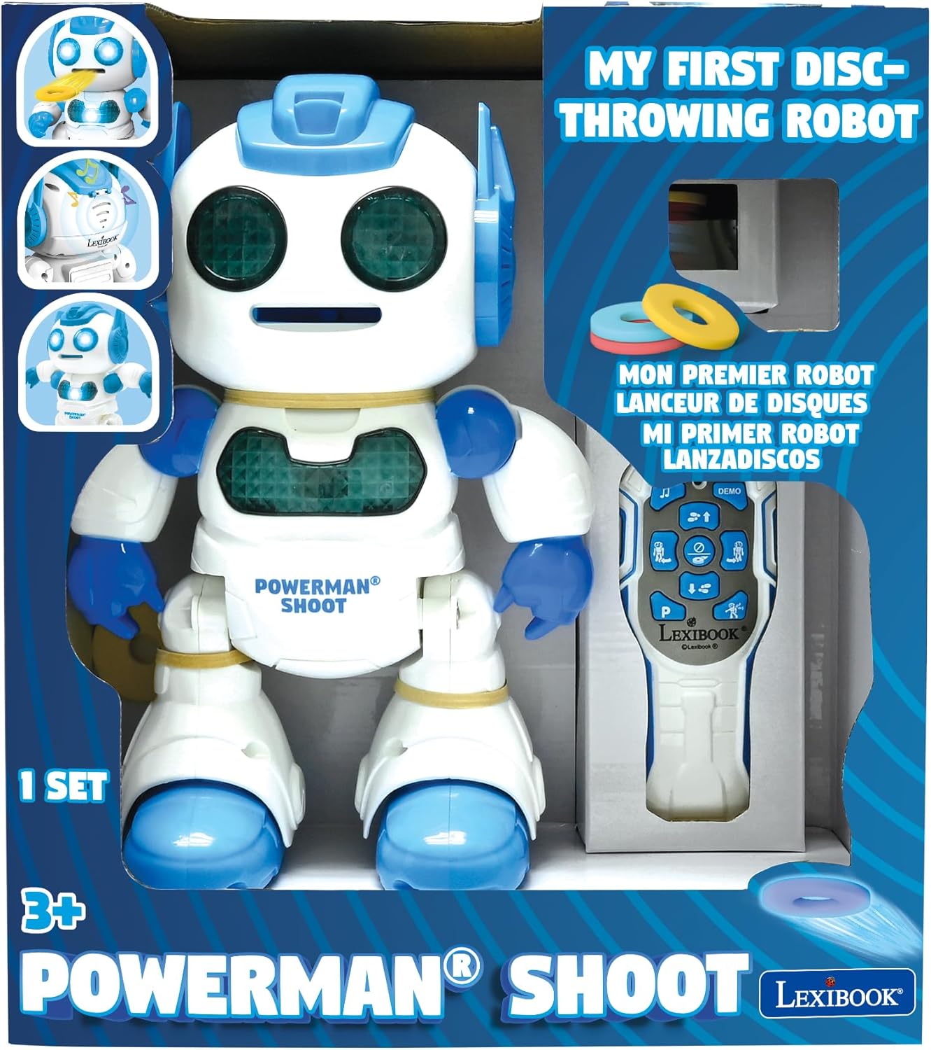 LEXiBOOK Powerman Max - Remote Control Walking Talking Toy Robot STEM Programmable Dances Sings Telling 10,000 Stories 300+ Learning Quiz Shooting Discs and Voice Repeat for Kids 4+ - ROB80EN, White