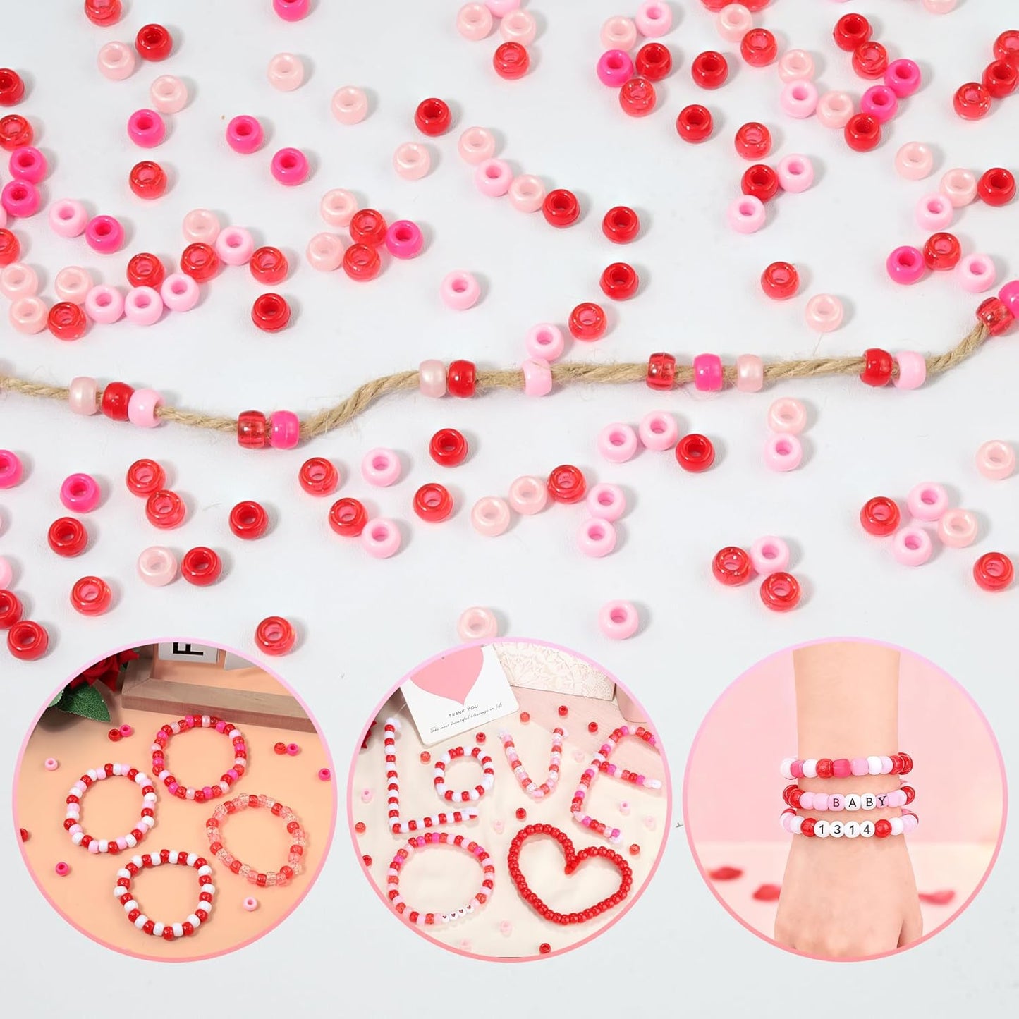 Red Pony Beads 1000Pcs 9mm Pony Beads Bulk Red Perler Beads for Friendship Bracelets Kandi Beads Hair Beads for Braids Beads for Crafts