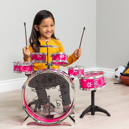 Best Choice Products 11-Piece Kids Beginner Drum Kit, Musical Instrument Toy Drum Set for Music Practice w/Bass, Toms, Snare, Cymbal, Stool, Stand Drumsticks - Black