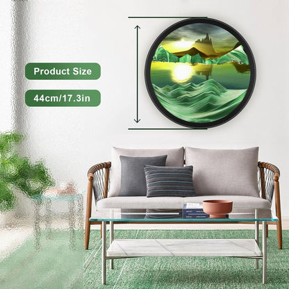 17.3" Moving Sand Art, 3D Sand Art Pictures Deep Sea Sandscape Living Room Decoration, 360° Rotate, Glass Crafts Solid Wood Frame, Relaxing Mood Home Office Work Wall Art Decor