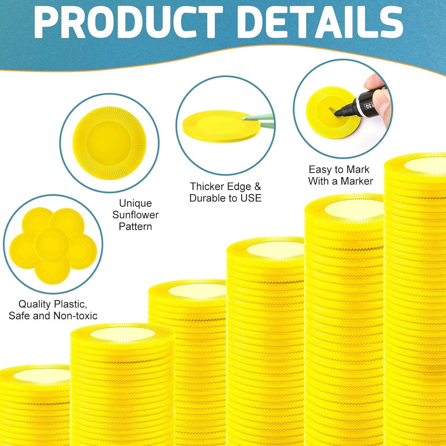 Coopay 600 Pieces Plastic Poker Chips Bingo Chip Bulk Learning Counters Disks Poker Card Game Counting Markers for Math Practice, Game Tokens and Teaching Rewards, 38 mm/ 1.5 Inches (Yellow)