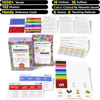 Award-Winning Phonics & Vocabulary Flash Cards (1000+ Words w/Prefixes, Suffixes & CVC) incl. Games & Visual Aids for Ages 4-8, Pre-K to 3rd Grade