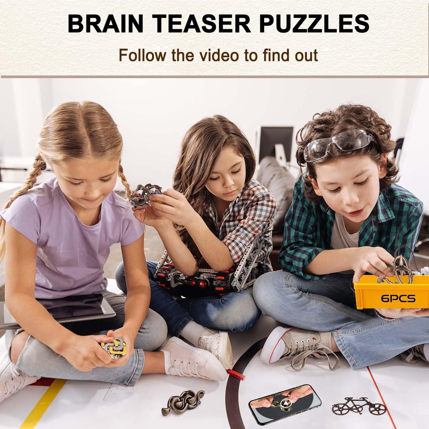 6 PCS Metal Brain Teaser Puzzles for Adults and Kids, Disentanglement Metal Logic Puzzle Set, IQ Mind Challenge Brain Games Toy Gift