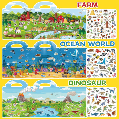 6 Sets Reusable Sticker Book for Toddlers 3-6, Jelly Sticker Books for Toddler, Travel Sticker Activity Toys for Kids 3 4 5 6 Years Old Girls & Boys