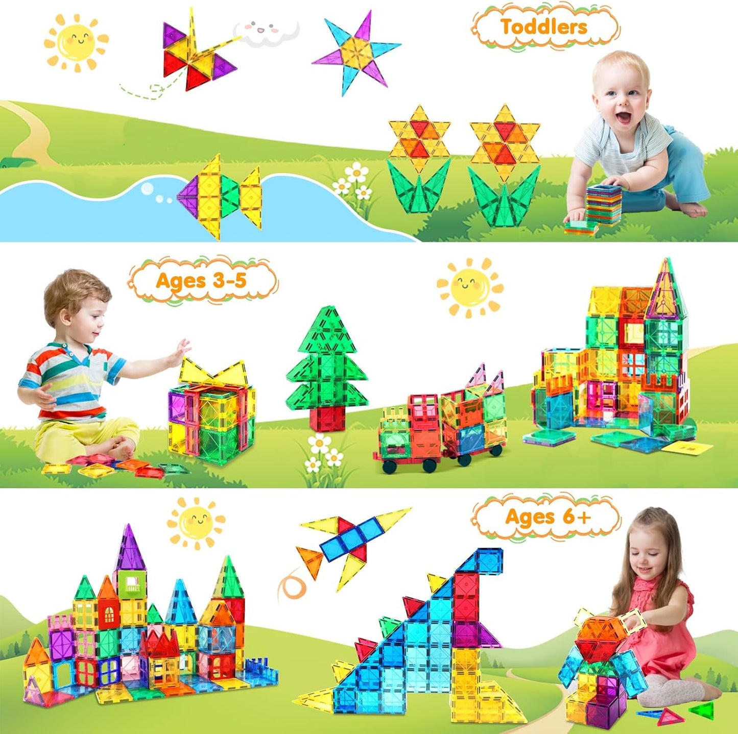 NVHH 100PCS Magnetic Tiles Blocks for Kids Ages 3-5 4-8,STEM Learning Educational Preschool Magnet Building Toys for Toddlers,Christmas Birthday Gifts Toys for 3 4 5 6 7 8+ Year Old Boys Girls