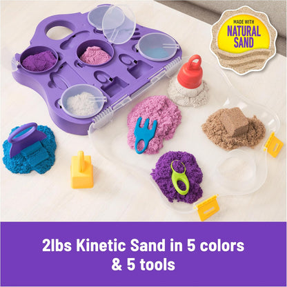 Kinetic Sand, Mermaid Palace Playset with 2.06lbs Play Sand (Neon Purple, Shimmer Teal & Beach), Tools & Folding Sandbox, Sensory Toys for Kids