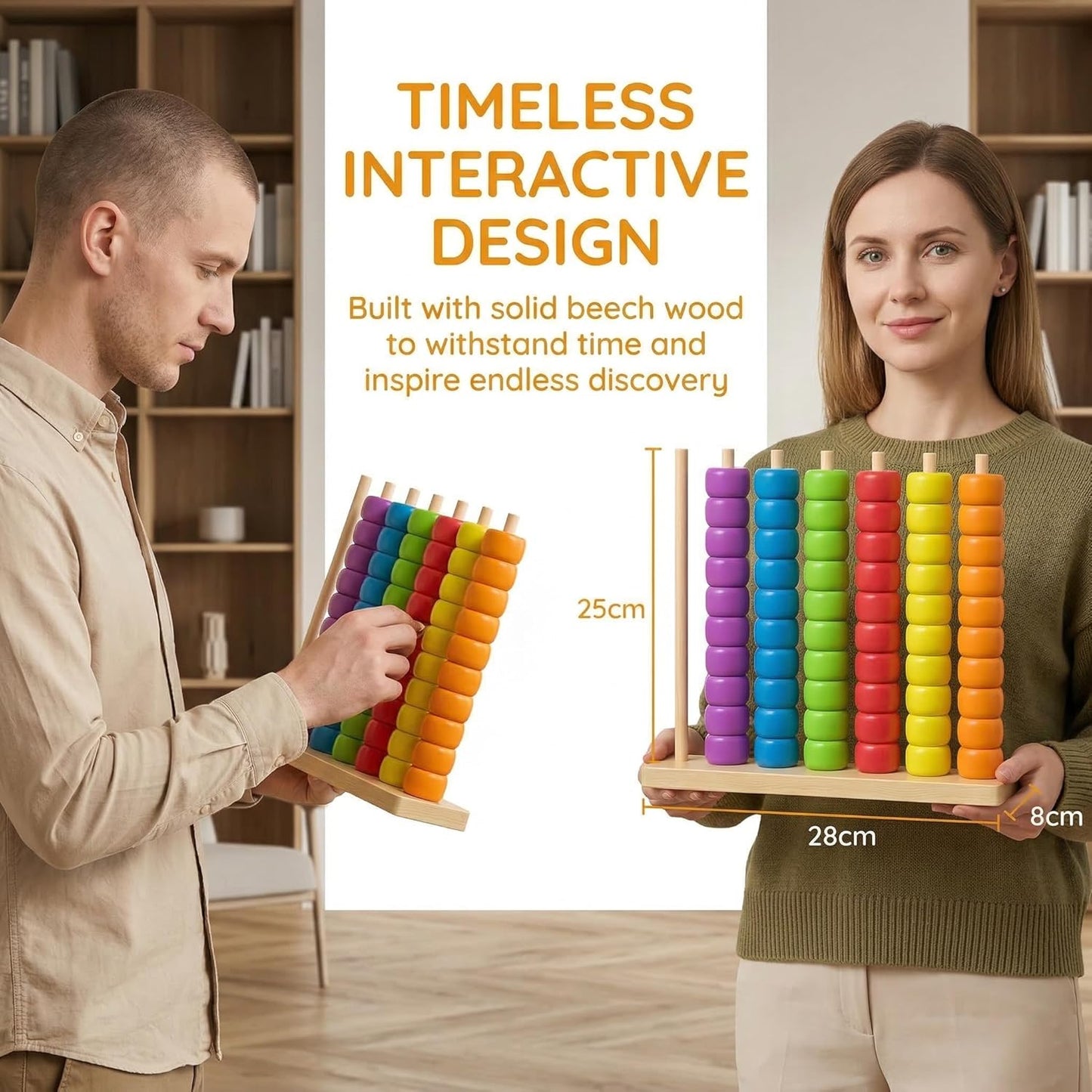 Color Stack Match Game for Adults,Fast Pattern Tabletop Puzzle Challenge with Wooden Stacking Rings, Competitive Brains Teaser Activity for Family Night Strategy Pattern Play (Bead)