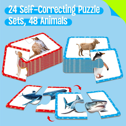 48 Food Matching Puzzles with Error-Correction Mechanism Pre-Primer in 2 Pieces, Perfect for Preschool Learning (24 Blocks Double Sided)