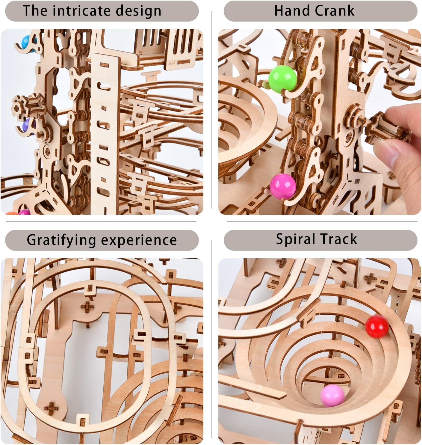3D Wooden Puzzles Marble Run Chain Kit, Wood Creative Mechanical Puzzles Assembly Model Building Kits to Build for Adults & Kids, DIY Wooden Puzzle Hobbies Toys for Adults &Teens Gifts