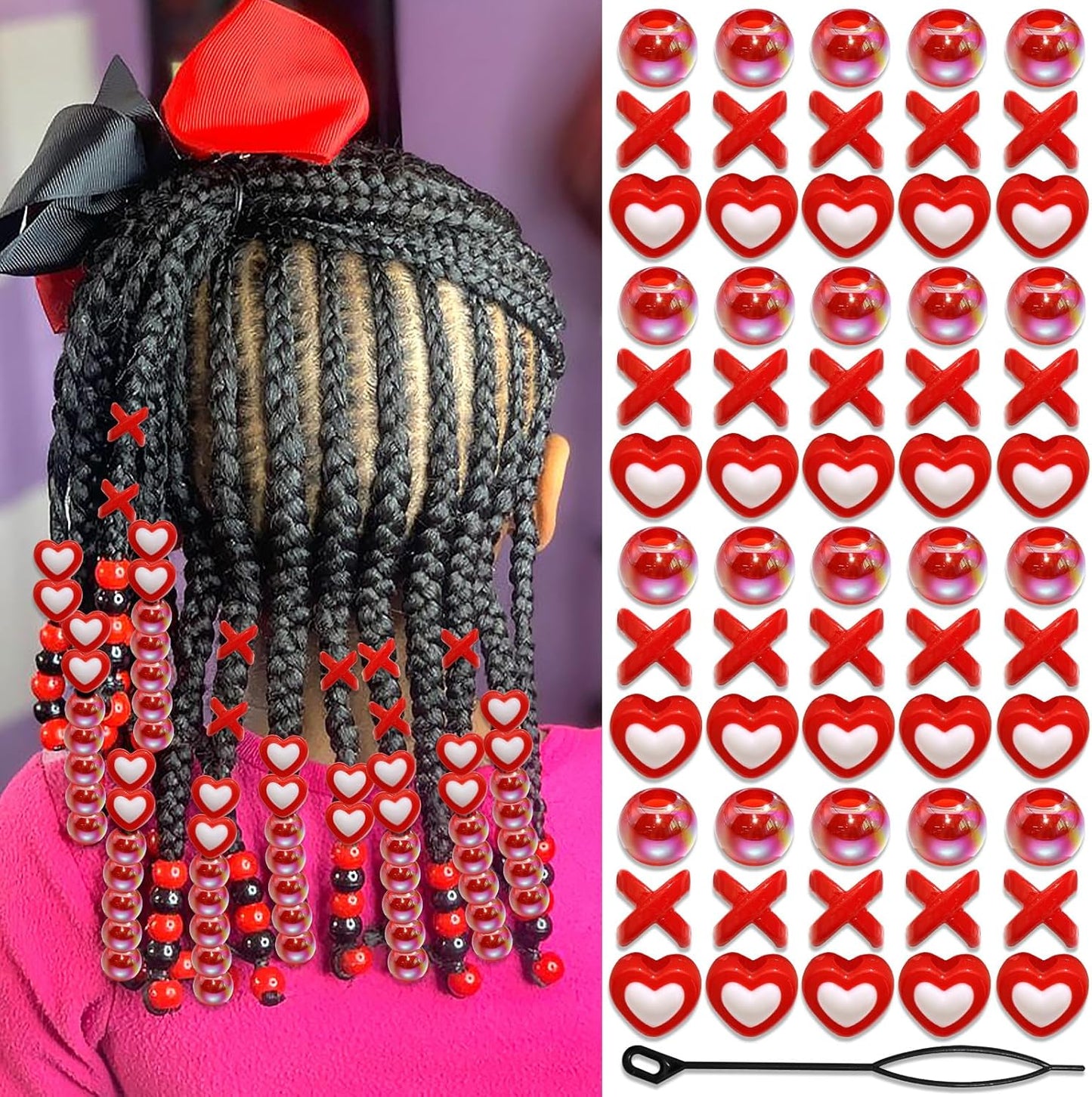 60PCS Purple Braids Beads 3 Styles Dreadlock Bead Accessories Cute Hair Jewelry AB Round Bead Decoration for Kids Girls