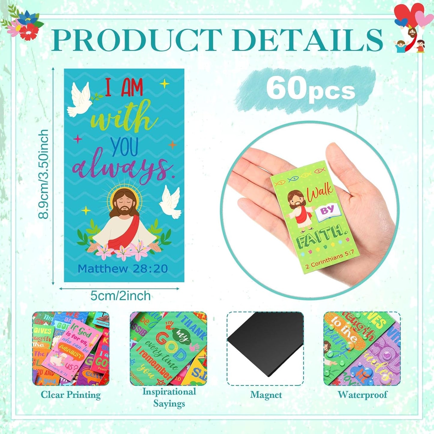Blosssound 60 Pcs Inspirational Christian Magnets with Bible Verses Religious Refrigerator Magnet Motivational Quotes Fridge Scripture Positive Gifts for Home Office School Locker Decor(Scenery)
