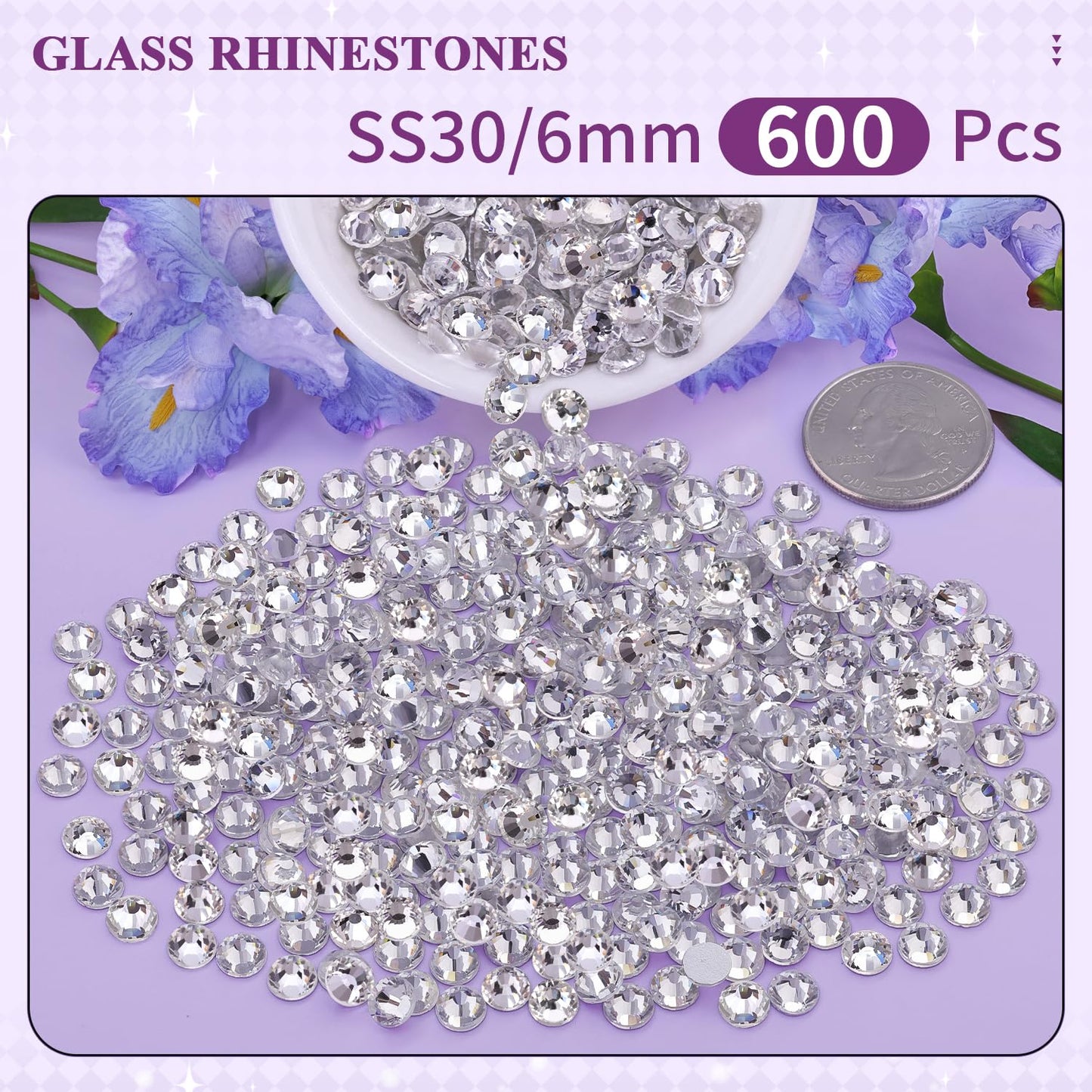 5000PCS SS6/2mm Glass Crystal Rhinestones (Clear), Bedazzling Flatback Rhinestones for Crafting DIY Crafts Nail Art Makeup Decoration, Gems Diamond Charms for Tumbler Shoes Clothing Mug