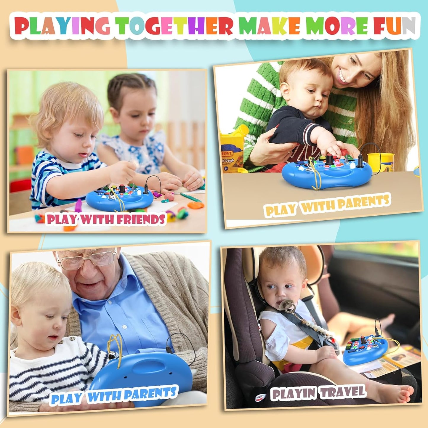 Montessori Busy Board with LED Light for Toddlers 2-4 Year Old, Sensory Toys with Sounds & Switches, Car Driving Travel Toys for Kids, Preschool Busy Book Boy and Girls Birthday Gifts (Pink)