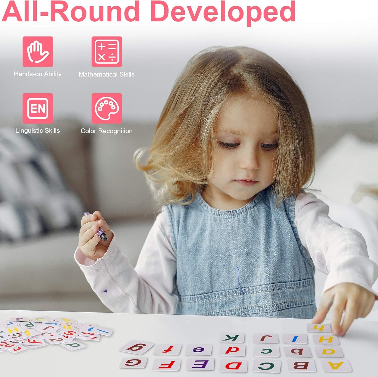 KIDWILL Preschool Math Learning Toy,10-Row Wooden Frame Abacus with Multi-Color Beads, Counting Sticks, Number Alphabet Cards, Gift for 2 3 4 5 6 Years Old Toddlers Boys Girls